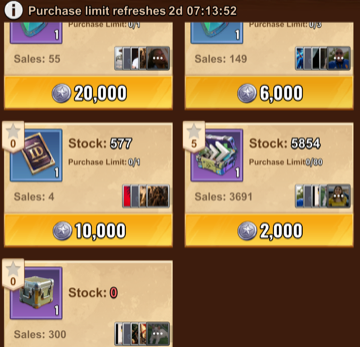 Current Alliance Shop prices and limits for Peace Shields, Rename Card, and the 1-hour Speedup Choice Box
