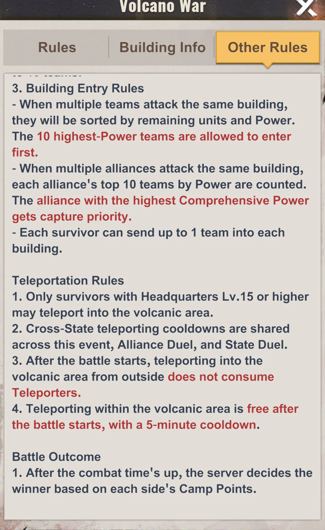 Volcano War team limits and entry rules