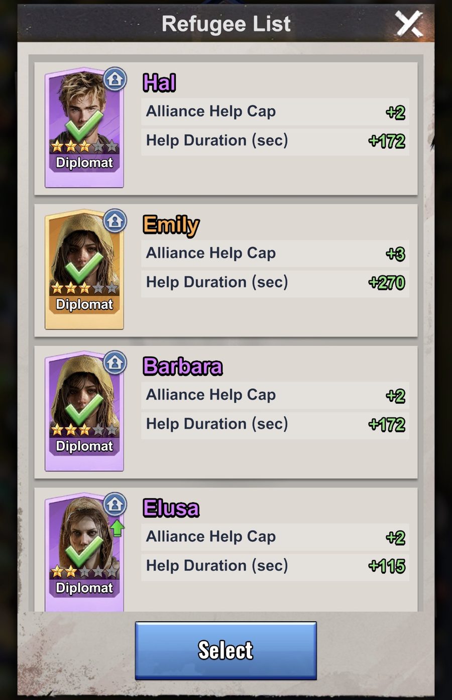 Diplomat refugees with help cap and help duration bonuses